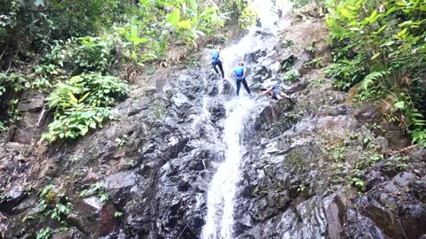 Waterfall Abseiling Stock Footage 146593998