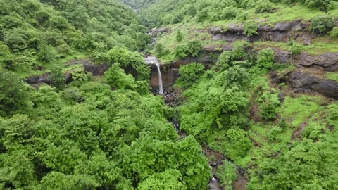 Waterfall aerial view from mountain Video stock 156484699