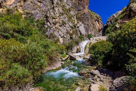 Waterfall along the Inti Punku Trek, Ollantaytambo, Peru, South America Stock Photos