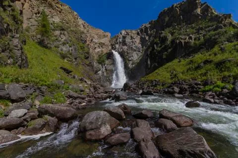 Waterfall in Altay mountains. Foto stock