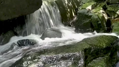 Waterfall Amazing nature view of waterfall surrounded by stones Stock Footage 167357343