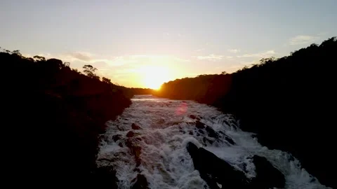 Waterfall, Amazon, Sunset, Drone, Colombia, 4k Stockbeeldmateriaal 302188614
