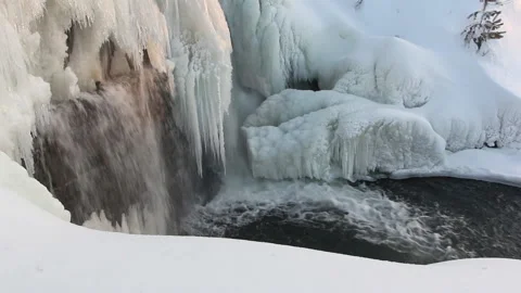 Waterfall among ice on the river in spring Stock Footage 88395010