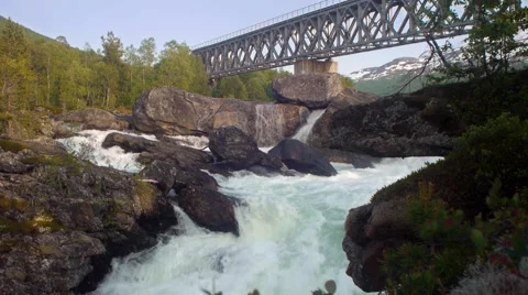 Waterfall and bridge Stock Footage 55839949