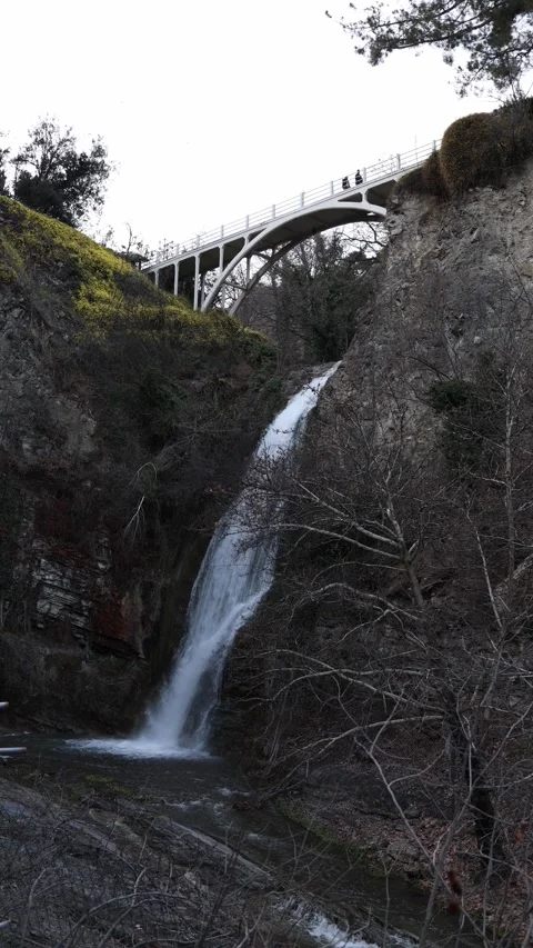Waterfall and bridge landscape Stock Footage 330904344