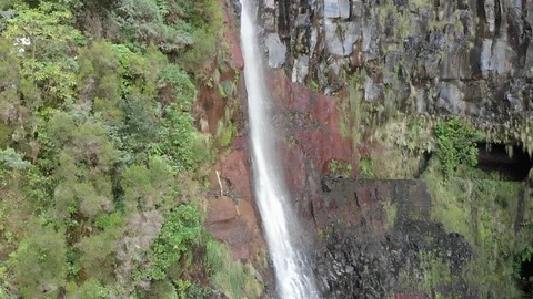 Waterfall and cave. Drone Stock Footage 120743602