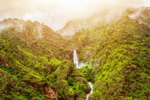 Waterfall and clouds in Nepal Stock Photos