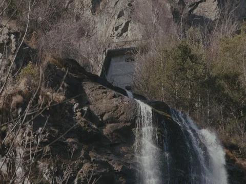 Waterfall and house Stock Footage 77809154