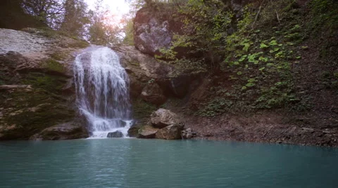 Waterfall and lake in mountain Stock Footage 43287019