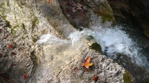 A waterfall and a pond of a mountain stream in autumn Stock Footage 260863555