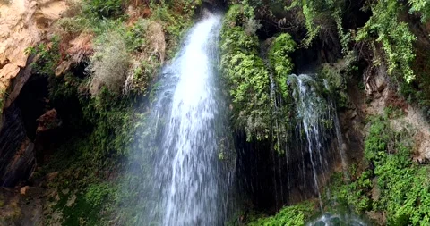 Waterfall and pool in the desert. Waterfall, Ein Gedi, Israel Stock Footage 197277967