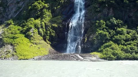 Waterfall and river glacier fed near Valdez Alaska HD Stock Footage 11150146