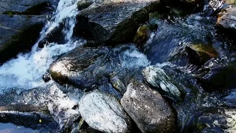 Waterfall and river outdoors panning shot Stock Footage 79477327