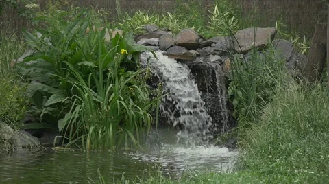 Waterfall And River in The Park, Closeup, Slow Motion Stock Footage 51617017