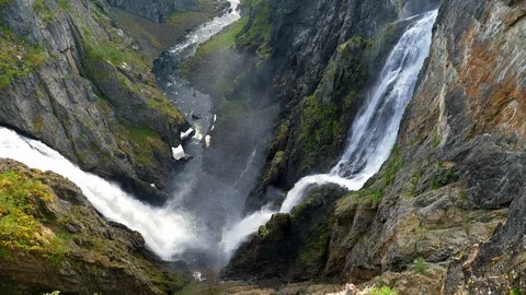 Waterfall and river valley Stock Footage 98384985