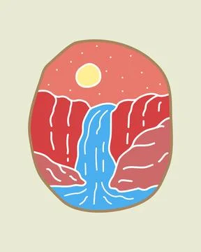 Waterfall and rock designs, vector illustrations, badges, pins, t-shirt art, Stock Illustration