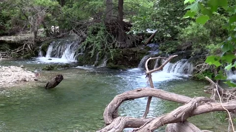Waterfall and stream in Utopia Texas Video stock 53340856