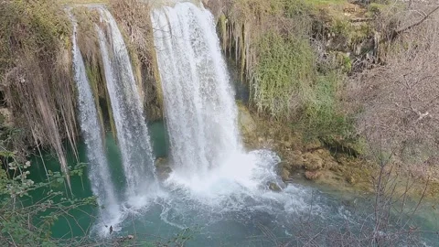 Waterfall and water falls down, top view Stock Footage 248364476