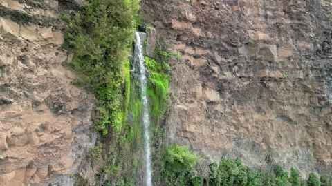 Waterfall of the Angels, close up drone view in the Madeira Island, Portugal. Stock Footage 274170759