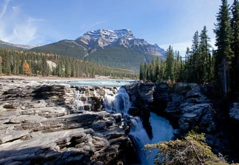 Waterfall at athabasca falls Stock Photos
