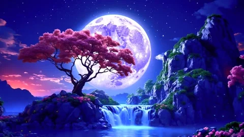 Waterfall atmosphere under moonlight Stock Footage 283925786