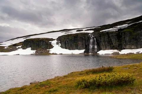 Waterfall on the Aurlandsfjellet Stock Photos