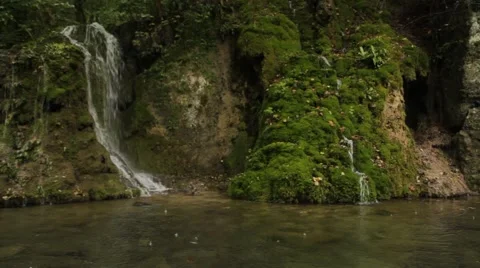 Waterfall in Bad Urach in the rain Stock Footage 44399214