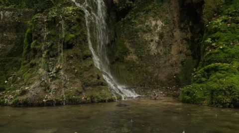 Waterfall in Bad Urach in the rain Stock Footage 44399231