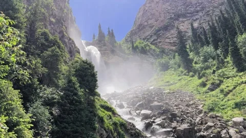 Waterfall of the Barskun gorge "Tears of the leopard". Stock Footage 252346597