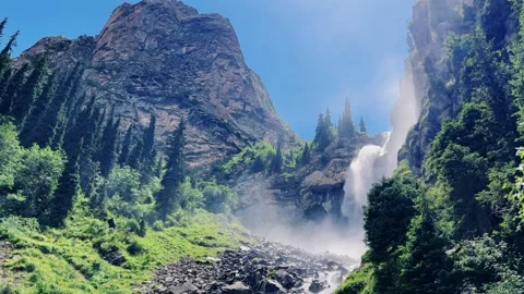 Waterfall of the Barskun gorge "Tears of the leopard".  Stock Footage 255696411