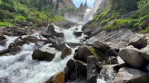 Waterfall of the Barskun gorge "Tears of the leopard". Stock Footage 260710763