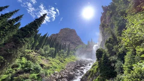 Waterfall of the Barskun gorge "Tears of the leopard".  Stock Footage 262835324