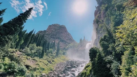 Waterfall of the Barskun gorge "Tears of the leopard".  Stock Footage 263097210