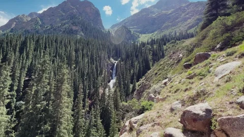 Waterfall of the Barskun gorge "Tears of the leopard".  Stock Footage 263098382