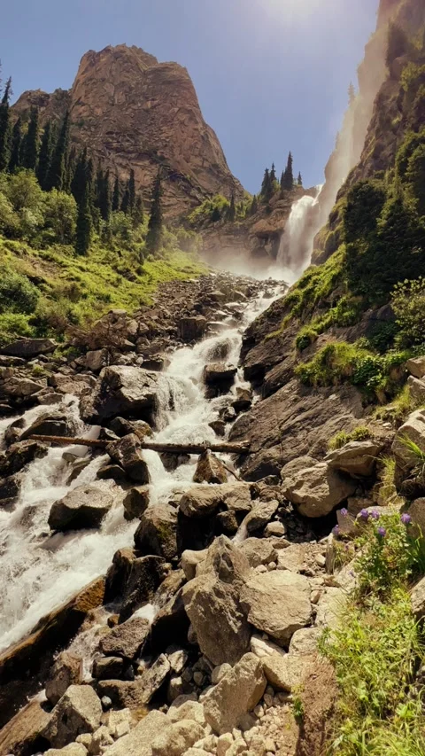 Waterfall of the Barskun gorge "Tears of the leopard". Stock Footage 272567047