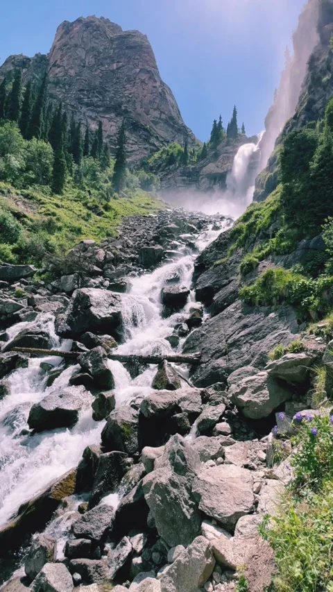 Waterfall of the Barskun gorge "Tears of the leopard". Stock Footage 272567067