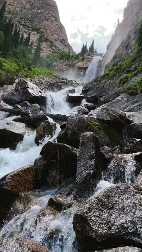 Waterfall of the Barskun gorge "Tears of the leopard". Stock Footage 272567299