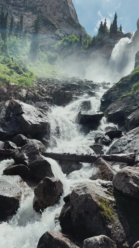 Waterfall of the Barskun gorge "Tears of the leopard". Stock Footage 272568825