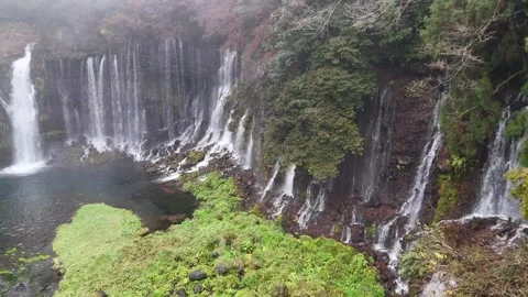 Waterfall Basin | Shiraito Falls | Autumn - 4K Aerial Video Stock Footage 329055760