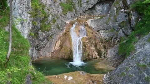 A waterfall with a beautiful pool in the mountains 스톡 동영상 217383428