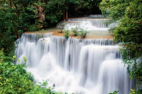 Waterfall with beautiful in the spring. Stock Photos
