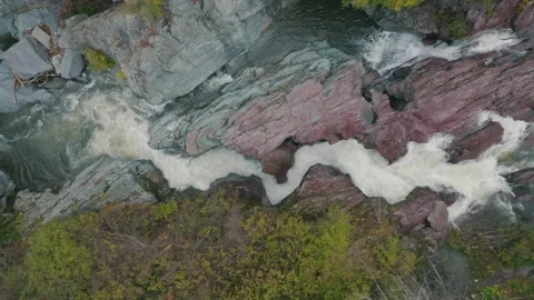 Waterfall Beauty Top Down Stream Nature Park Wild Drone 스톡 동영상 307101385