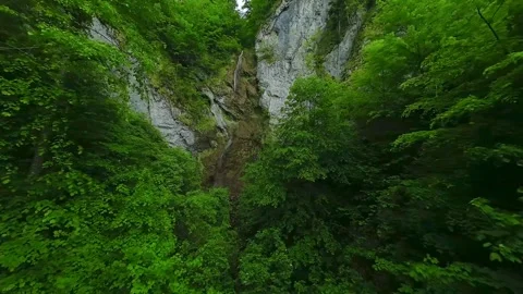 Waterfall between mountain and wood Stock Footage 279065897