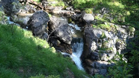 A waterfall between rocks and grass Video stock 219363467