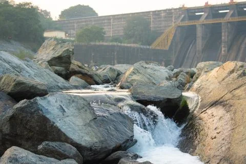 Waterfall between the rocks in maithon dam Stock Photos