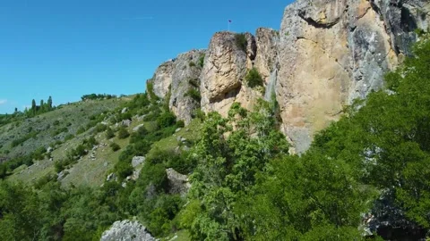 Waterfall from Between Trees Stock Footage 247957932