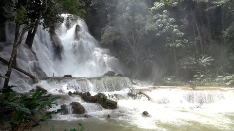 Waterfall big slow motion wide Stock Footage 77817187