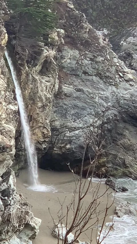Waterfall in a blue beach Stock Footage 290889858