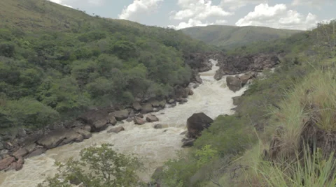 Waterfall at Brazil Guyana Border Stock Footage 30663585