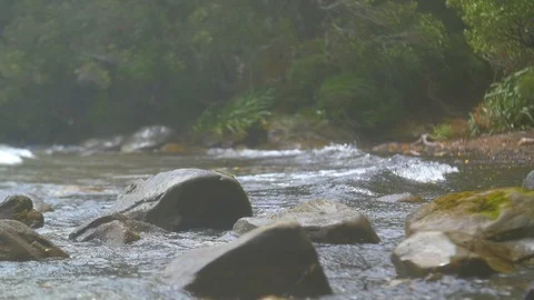 Waterfall breaking against rocks Stock Footage 98678784